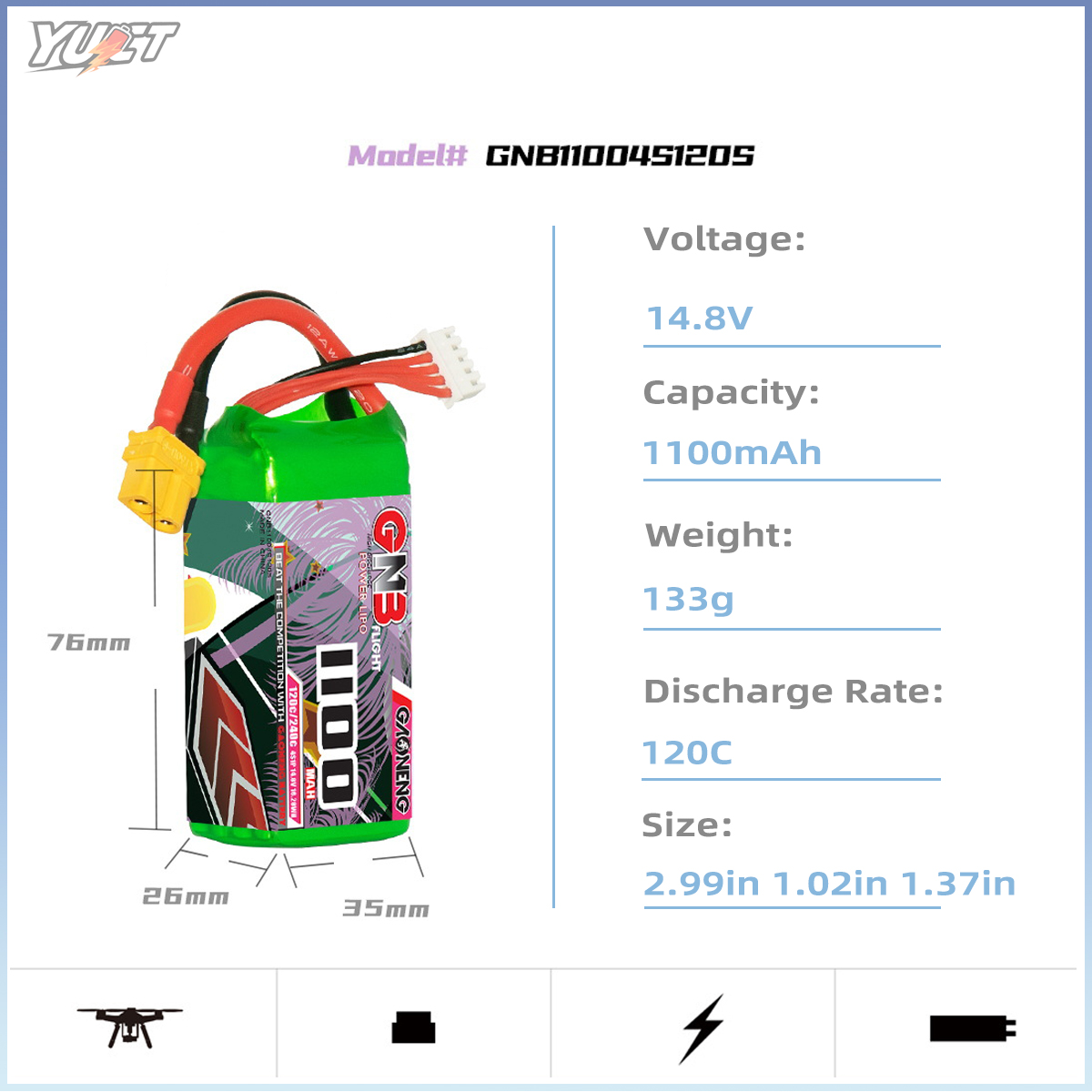 YUCT GNB 6S LiPo Battery 22.2V – обзор и цена Drone Battery 6S