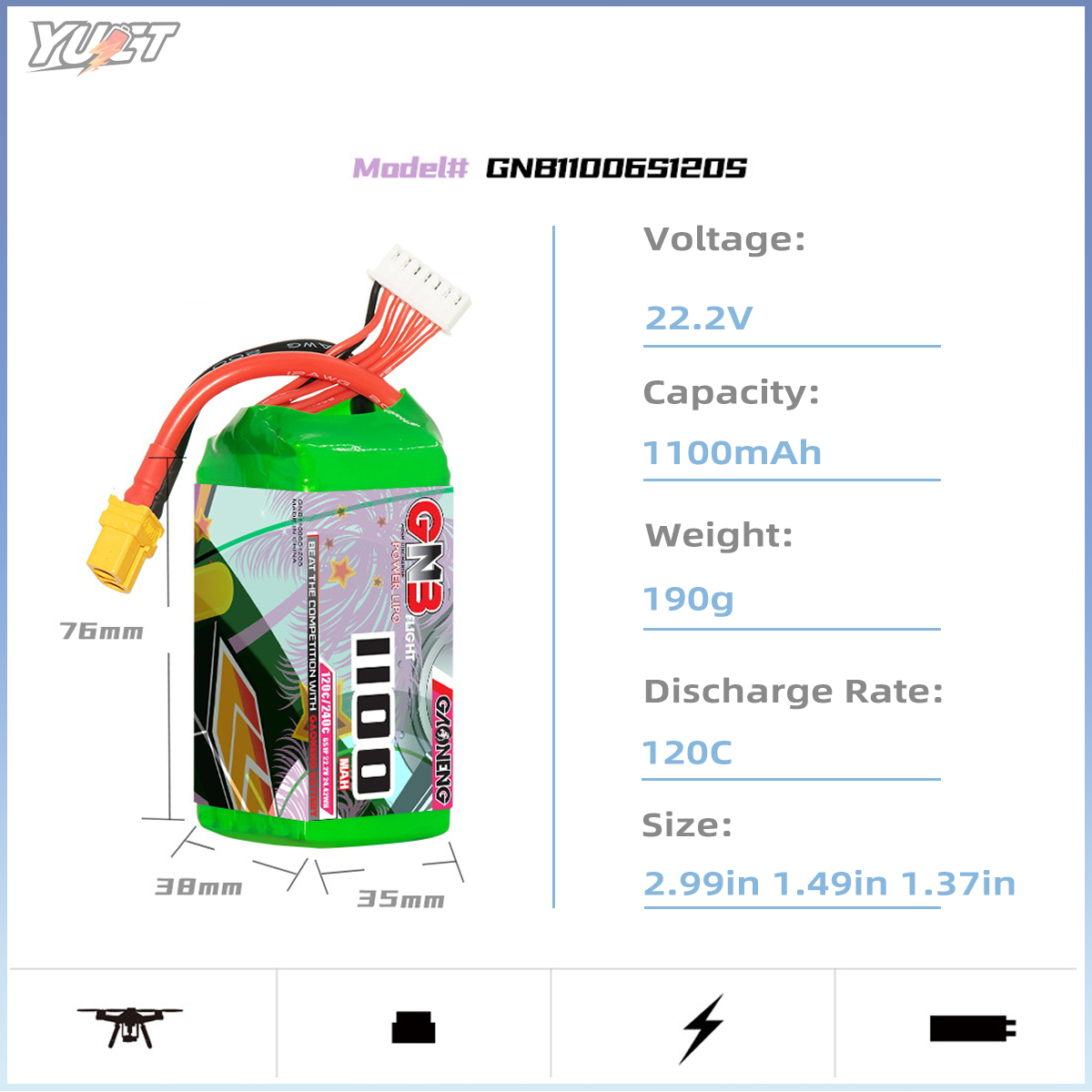 YUCT GNB 6S LiPo Battery 22.2V – обзор и цена Drone Battery 6S