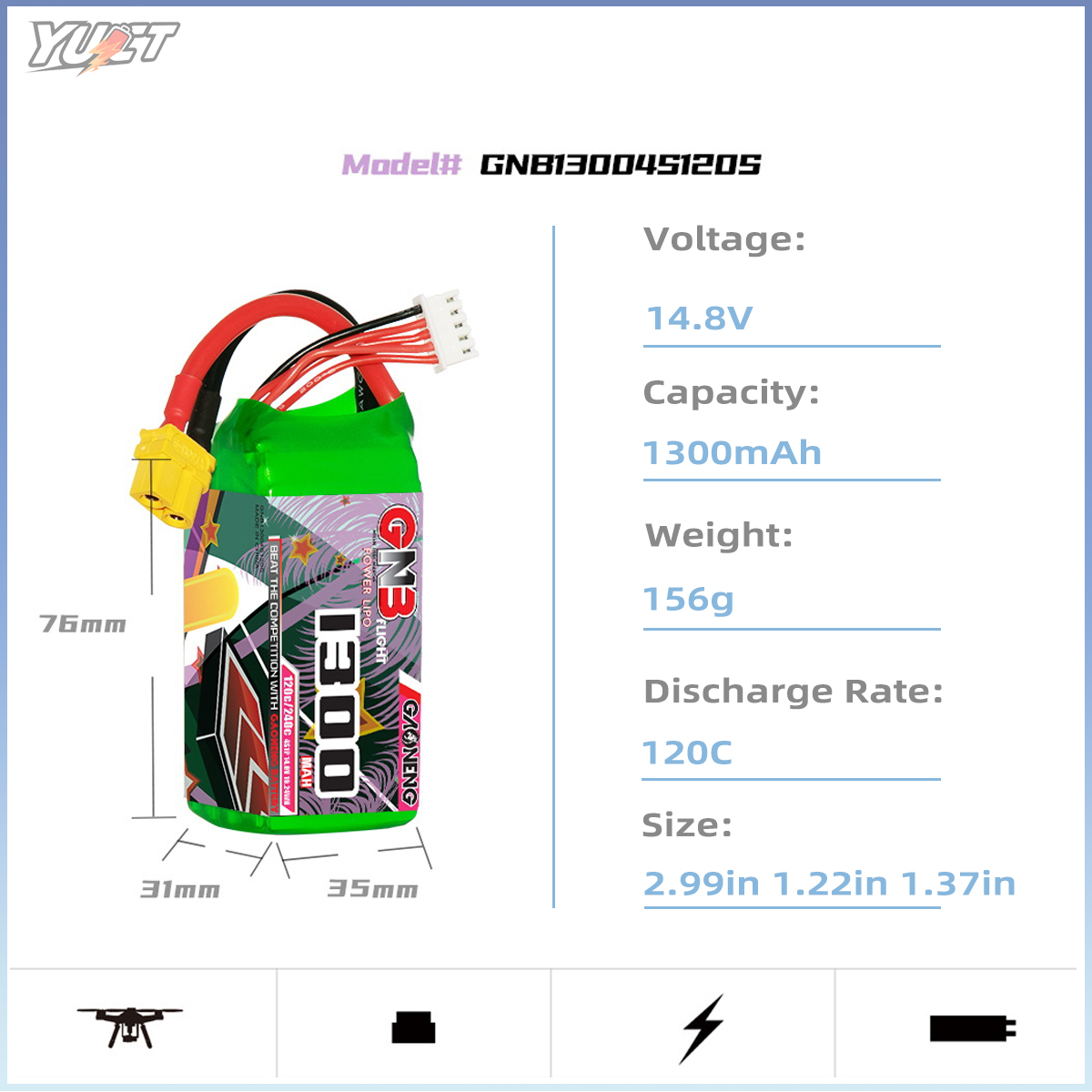 YUCT GNB 6S LiPo Battery 22.2V – обзор и цена Drone Battery 6S