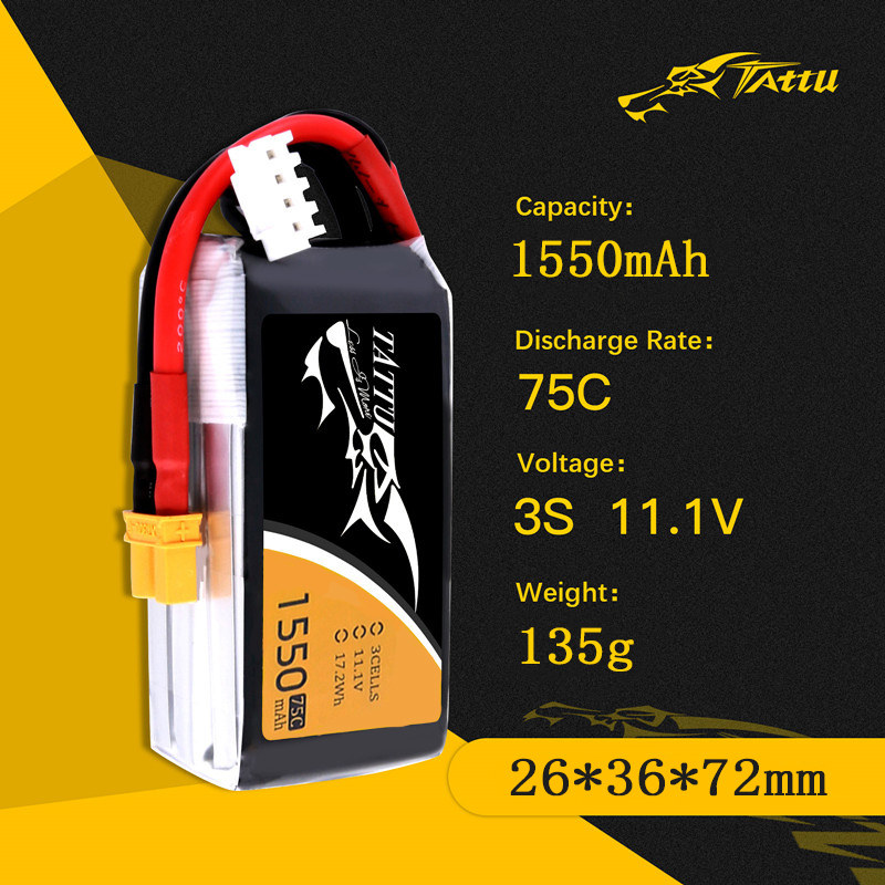 TATTU 3S 11.1V 1550mAh 75C LiP – обзор и цена Drone Battery 3S